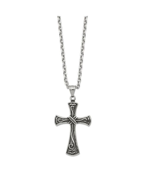 Antiqued Swirl Design Cross Pendant 25 inch Cable Chain Necklace