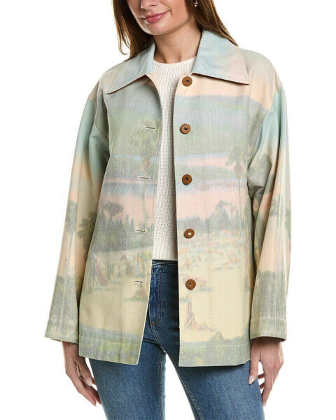 Lafayette 148 New York Swing Leather-Trim Coat Women's Green M