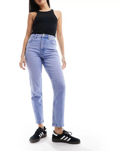 ASOS DESIGN slim fit comfort mom jeans in bright mid blue