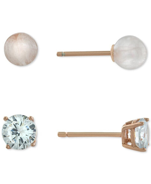 2-Pc. Cubic Zirconia & Rose Quartz Stud Earrings in Rose Gold-Plated Sterling Silver, Created for Macy's