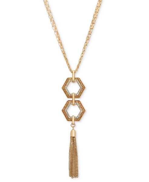 Pavé & Beaded Hexagon Chain Tassel Pendant Necklace, 28" + 3" extender, Created for Macy's