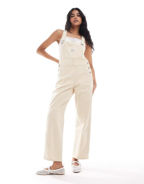 Levi's vintage fit stripe denim dungarees in white and cream