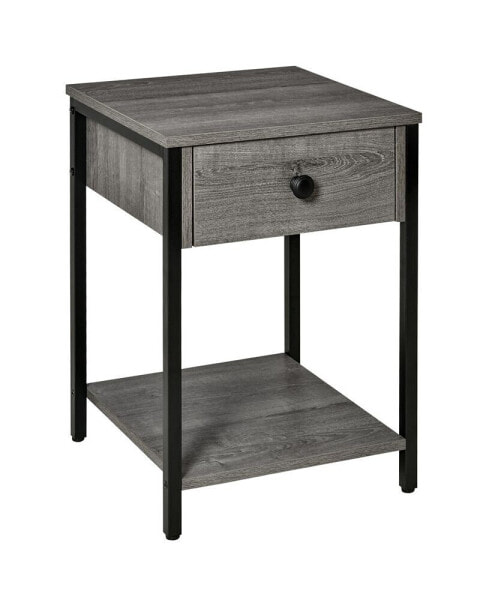 Industrial Grey End Table with Storage Shelf