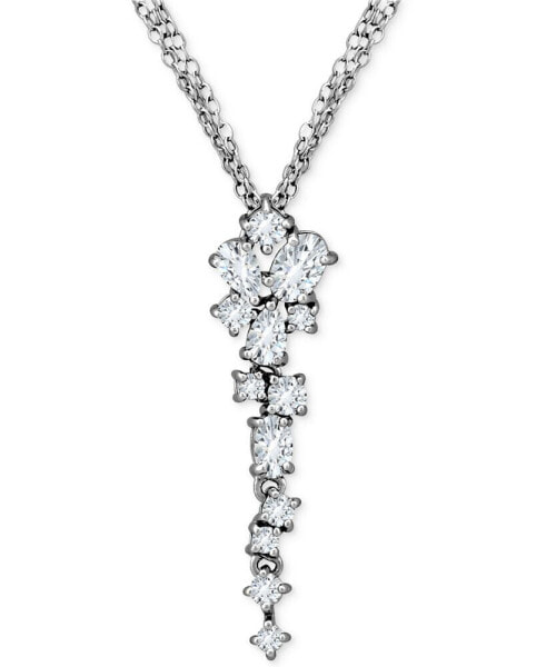 Cubic Zirconia Cluster Triple Strand 18" Lariat Necklace in Sterling Silver, Created for Macy's