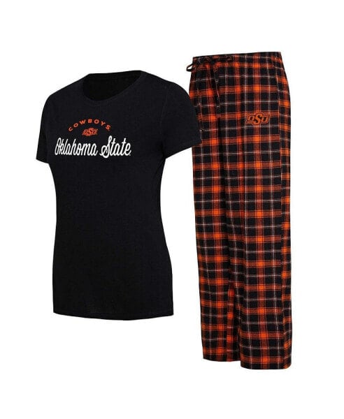 Women's Black, Orange Oklahoma State Cowboys Arctic T-shirt and Flannel Pants Sleep Set