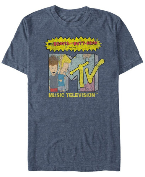 MTV Men's Distressed Beavis and Butthead Head bangers Logo Short Sleeve T-Shirt