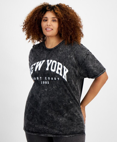 Trendy Plus Size Cotton Mineral-Wash Graphic T-Shirt