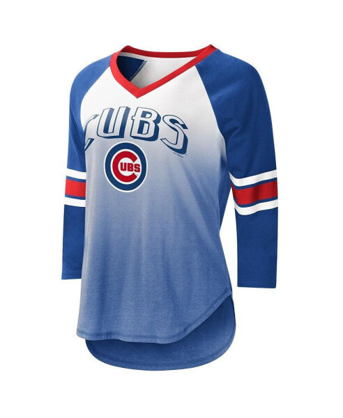 Women's White, Royal Chicago Cubs Lead-Off Raglan 3/4-Sleeve V-Neck T-shirt