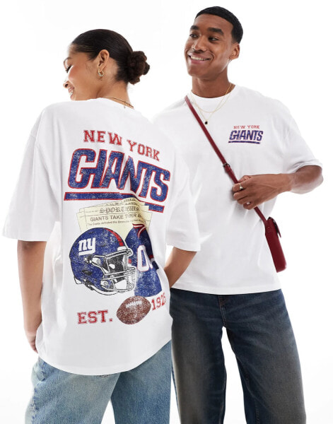 ASOS DESIGN oversized license t-shirt with NFL New York Giants prints in white