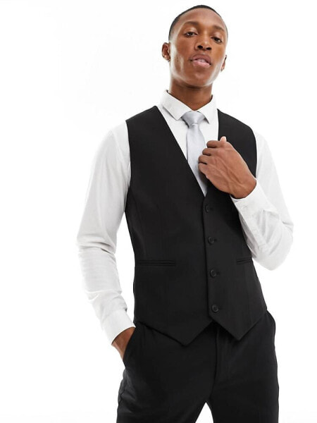 ASOS DESIGN skinny suit waistcoat in black