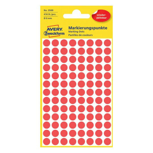 Avery Zweckform Avery 3589 - Red - Circle - Paper - 8 mm - 416 pc(s) - 104 pc(s)