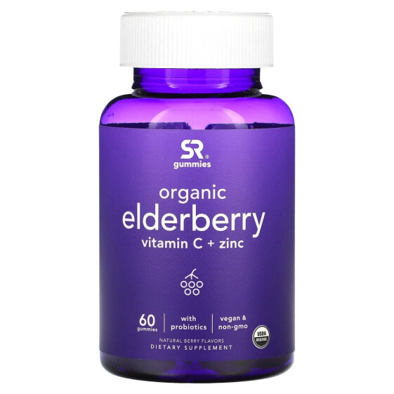 Organic Elderberry, Vitamin C + Zinc, Natural Berry, 60 Gummies
