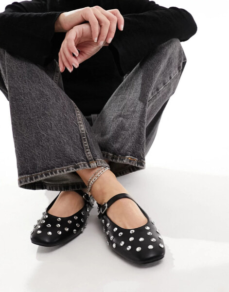 Stradivarius studded ballet shoe in black