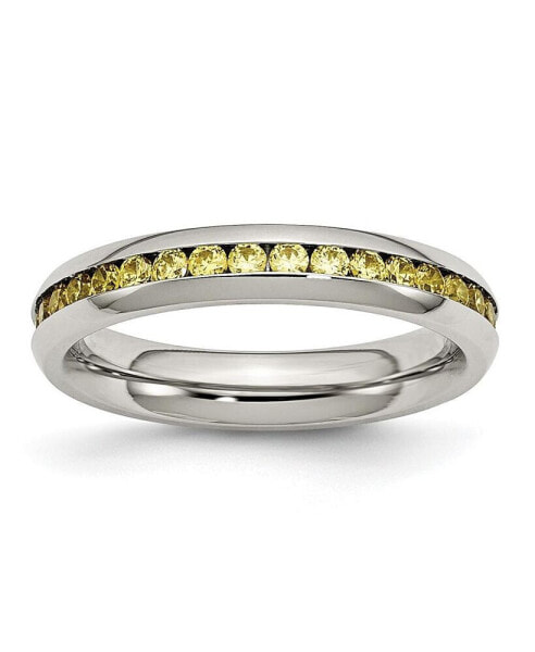 Stainless Steel Polished 4mm November Yellow CZ Ring