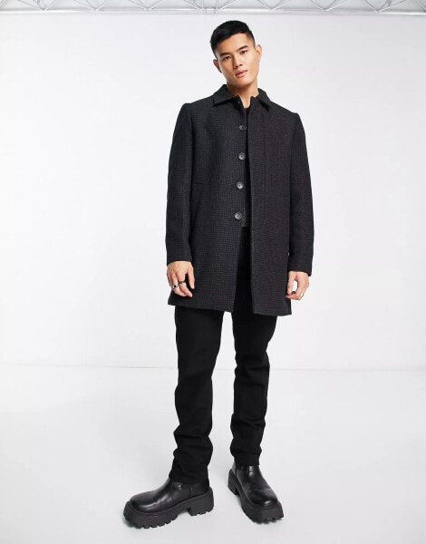 French Connection single breasted collar coat in charcoal houndsooth