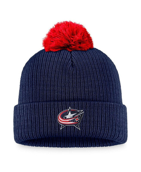 Men's Navy Columbus Blue Jackets Team Cuffed Knit Hat with Pom
