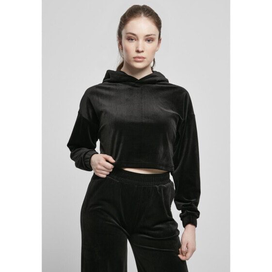 URBAN CLASSICS Hooded Sweatshirt Cropped Velvet Oversized