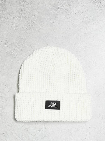 New Balance waffle knit beanie in white