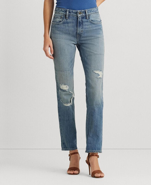 Women's High-Rise Ripped Straight Ankle Jeans