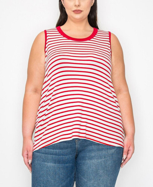 Plus Yarn Dye Stripe Contrast Double Binding Swing Tank Top