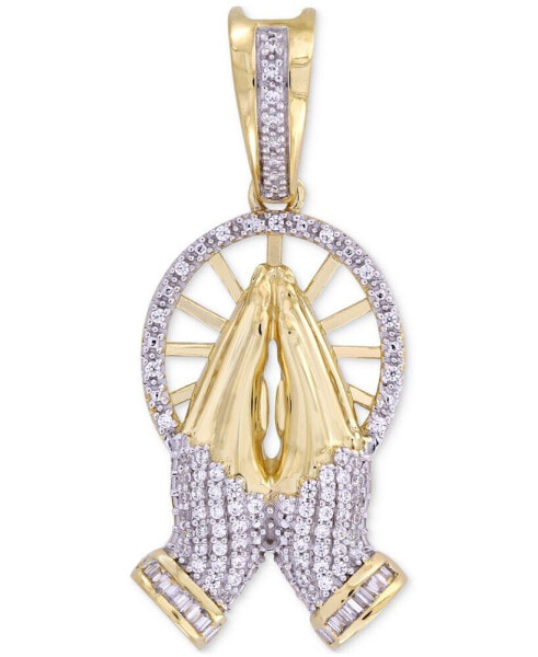 Men's Diamond Round & Baguette Praying Hands Pendant (1/6 ct. t.w.) in 10k Gold