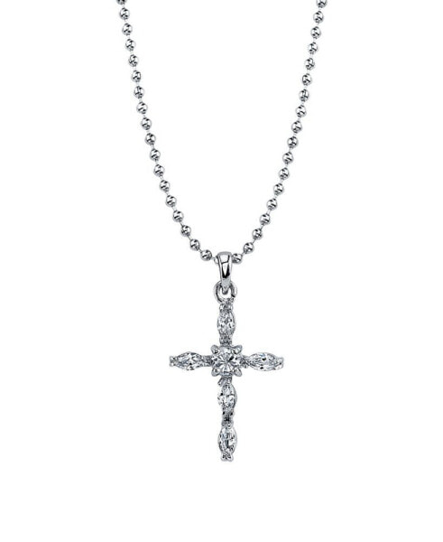 Silver-Tone Cross Pendant Necklace 16" Adjustable