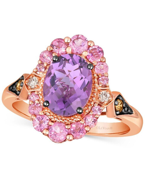 Grape Amethyst (3/4 ct. t.w.), Passionfruit Tourmaline (5/8 ct. t.w.), Chocolate Diamond (1/10 ct. t.w.) & Nude Diamond (1/20 ct. t.w.) Statement Ring in 14k Rose Gold