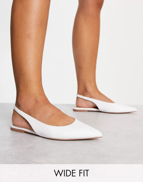 ASOS DESIGN Wide Fit Lala slingback ballet flats in white lizard