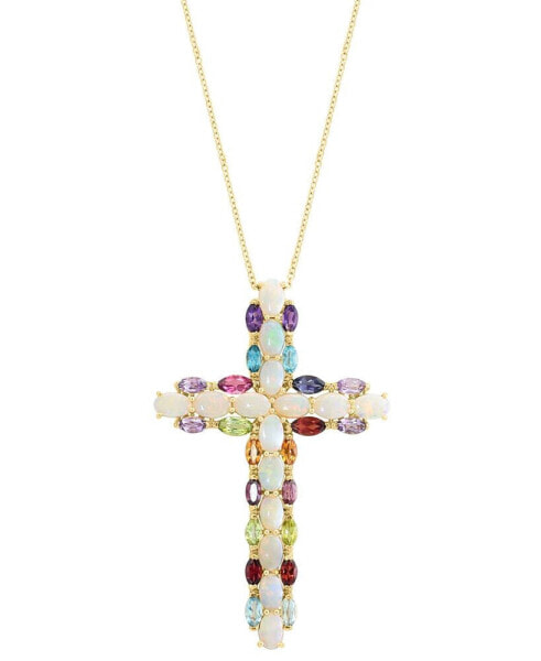 EFFY® Opal (5 ct. t.w.) & Multi-Gemstone (4-5/8 ct. t.w.) 18" Cross Pendant Necklace in 14k Gold