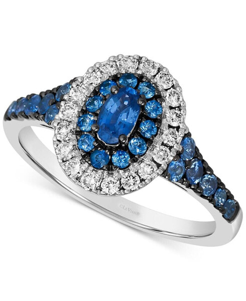 Blueberry Sapphire (3/4 ct. t.w.) & Nude Diamond (1/4 ct. t.w.) Halo Ring in 14k White Gold