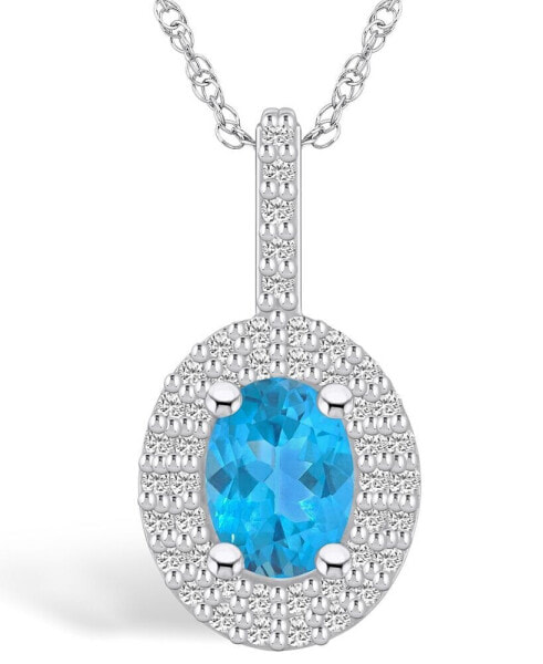 Blue Topaz (1-5/8 Ct. T.W.) and Diamond (1/2 Ct. T.W.) Halo Pendant Necklace in 14K White Gold