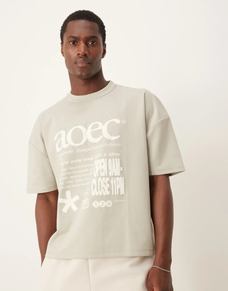 ASOS DESIGN oversized boxy t-shirt in heavyweight 300gsm neutral with street front print