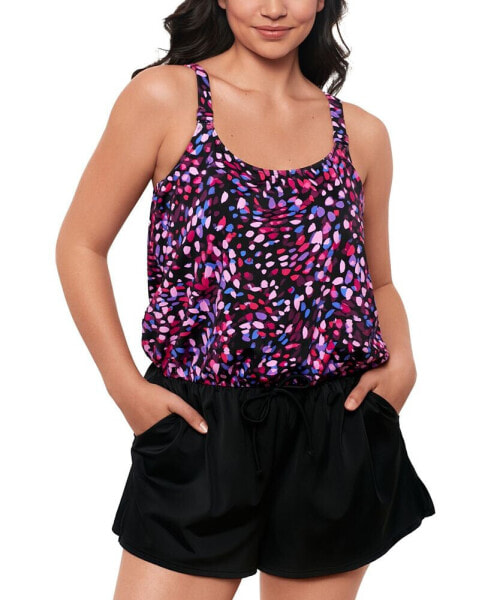 Women’s Abstract-Dot Blouson Swim Romper, Created for Macy's