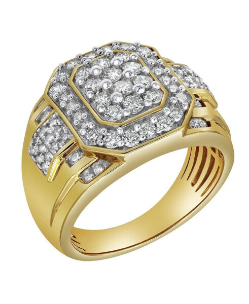 Hexonic Premium Natural Certified Diamond 1.50 cttw Round Cut 14k Yellow Gold Statement Ring for Men