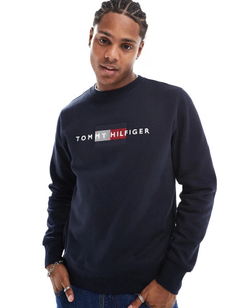 Tommy Hilfiger Logo Embroidery Crew Neck Sweatshirt in Dark Blue