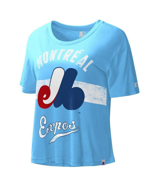 Women's Light Blue Distressed Montreal Expos Cooperstown Collection Record Setter Crop Top