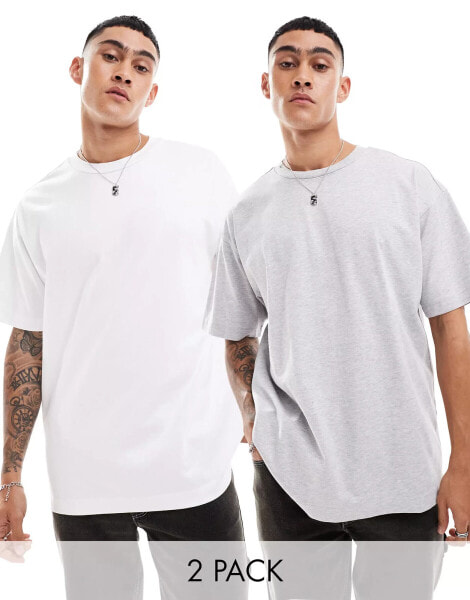 Cotton On heavy weight boxy t-shirt 2 pack grey and white