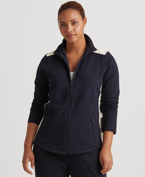 Women's Plus-Size Cotton-Blend Zip-Up Track Jacket