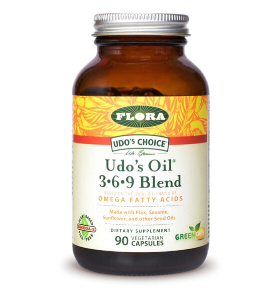 Flora Udo's Choice Udo's Oil 3 6 9 Blend Омега 3 6 и 9 из льняного, кунжутного и подсолнечного масел 90 веганских капсул