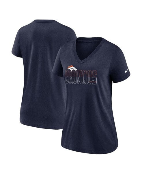 Women's Heathered Navy Denver Broncos Lock Up Tri-Blend V-Neck T-shirt