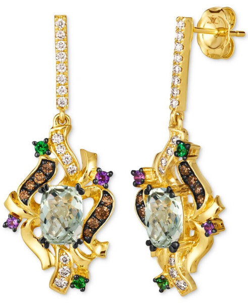 Crazy Collection® Multi-Gemstone (5-1/3 ct. t.w.) & Diamond (3/8 ct. t.w.) Swirling Cluster Drop Earrings in 14k Gold