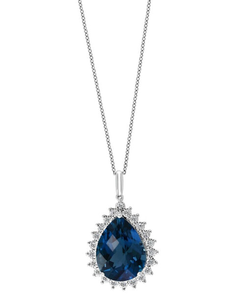 EFFY Collection eFFY® London Blue Topaz (12-7/8 ct. t.w.) & Diamond (1/5 ct. t.w.) 18" Pendant Necklace in 14k White Gold