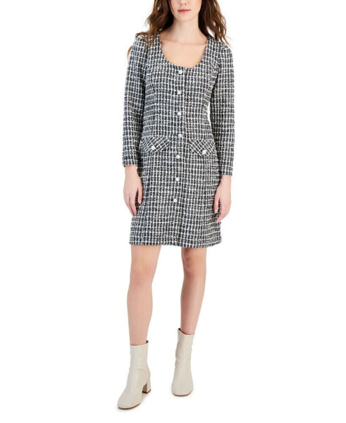 Women's Tweed Bouclé-Knit Button-Front Dress