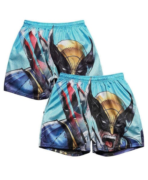 Men's Light Blue Deadpool Wolverine Claws Retro Shorts