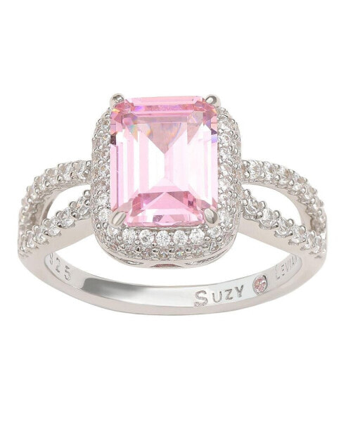 Suzy Levian Sterling Silver Cubic Zirconia Pink Engagement Ring