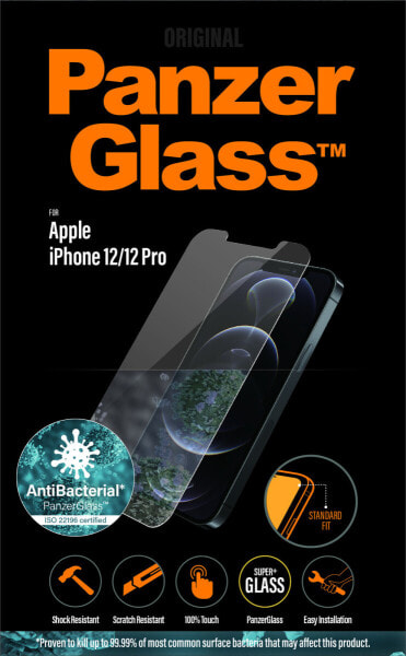PanzerGlass Apple iPhone 12/12 Pro Standard Fit Anti-Bacterial - Clear screen protector - Mobile phone/Smartphone - Apple - iPhone 12/12 Pro - Scratch resistant - Anti-bacterial - Transparent