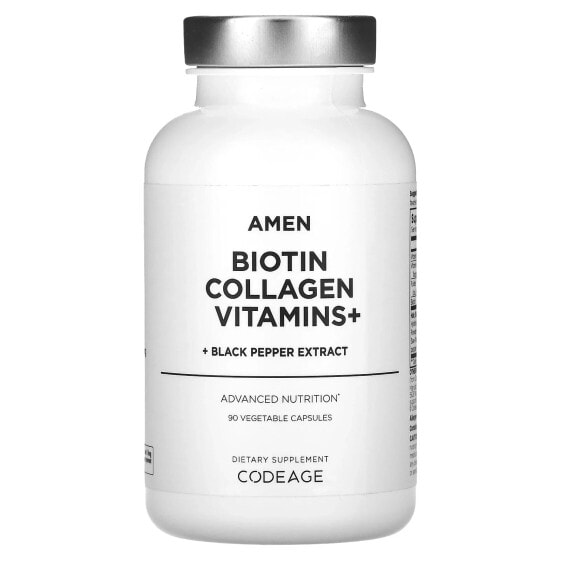 Amen Biotin Collagen Vitamins+ Black Pepper Extract, 90 Vegetable Capsules