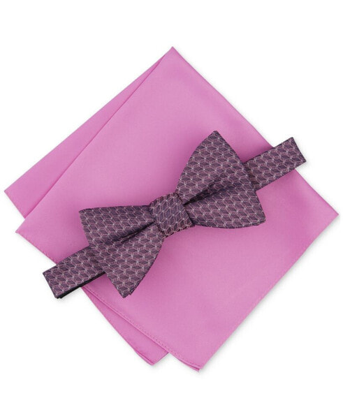 Men's Moores Geo-Pattern Bow Tie & Solid Pocket Square Set, Created for Macy's