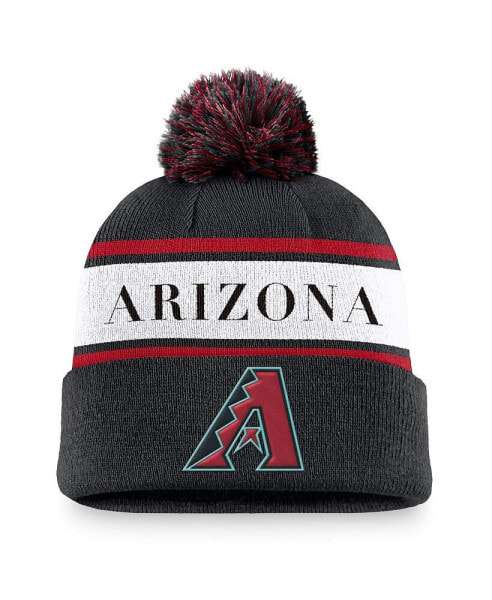 Men's Black Arizona Diamondbacks Team Stripe Peak Cuffed Knit Hat with Pom