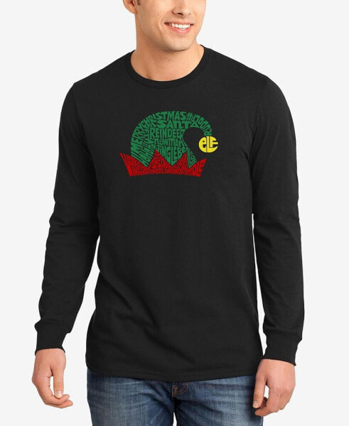 Men's Christmas Elf Hat Word Art Long Sleeve T-shirt